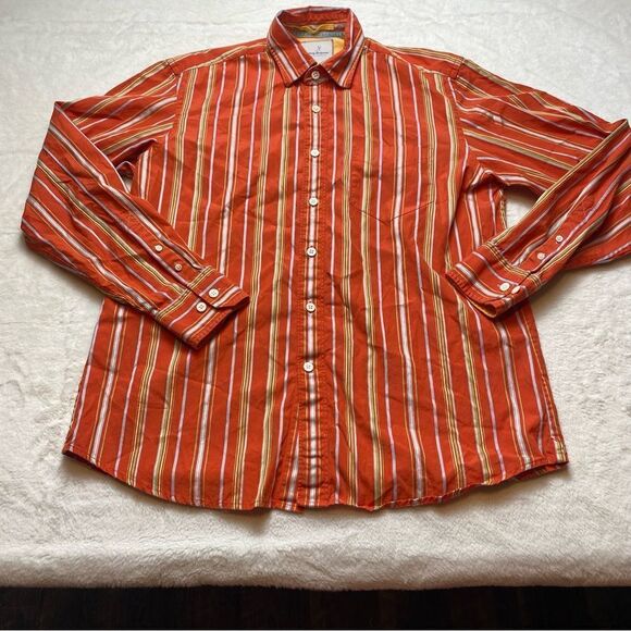 Tommy Bahama Island Estate Long Sleeve Button Down Orange Striped Shirt S-Large - Picture 1 of 13